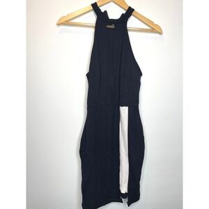 Black Halter Neck Bodycon Dress Mesh Detail Contrast Stripe